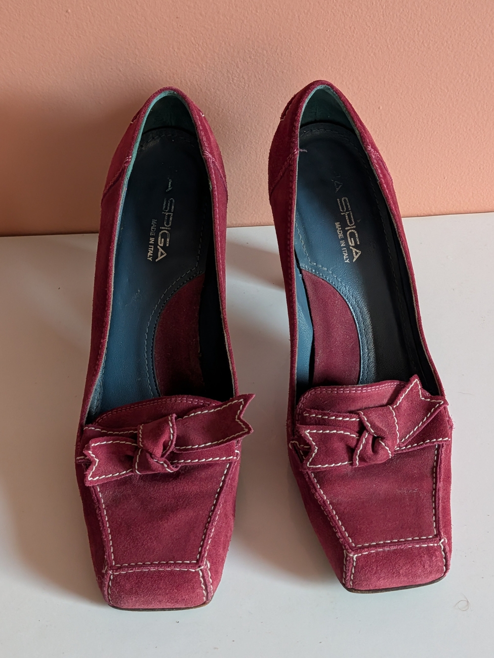 Via Spiga Burgundy Suede  Square Toe Stacked Heel Shoes Size 8.5M